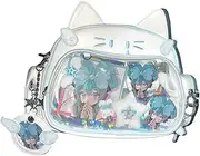 [Skidwedy] Cute Cat Ita Bag, Pin Display Backpack for Preppy, PU Leather Kawaii Backpack for Girls Y2k Aesthetic Single Shoulder Crossbody Bag, Clear Layer Adjustable Straps Japanese School Bag with Insert