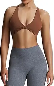[Aoxjox] Women's Workout Sports Bras Fitness Backless Padded Sienna Low Impact Bra Yoga Crop Tank Top