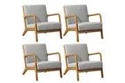Oikiture 4X Armchair Lounge Chair Accent Armchairs Couches Sofa Wood Light Grey