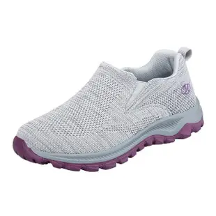【HAPPY WALK】網面健步鞋/舒適透氣網面飛織緩震軟底休閒健步鞋(淺灰)