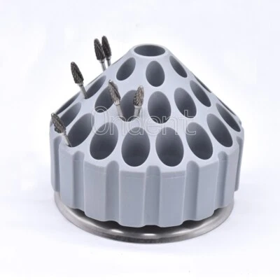 Dental Burs Holder Box Grinding Head Storage Rack 360℃ Rotating Grey 35 Holes