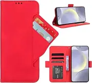 [GoshukunTech] Phone Cover for Samsung S25 5G,for Samsung Galaxy S25 5G Wallet Case[ 5 Card Slots Leather Wallet ] Soft TPU Inner Case Flip Cover Stand Feature-Red