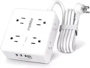 Surge Protector Power Strip - 6 Ft Flat Plug Extension Cord with 8 Widely Outlet