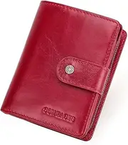 [Contacts] Womens Bifold Wallet Leather Small Zipper Purse for Women Coin Pocket Lady ID Window Card Holder RFID Blocking Red Wallet