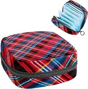 Sanitary Napkin Storage Bag,Period Bag,Pad Bag,Classic Stripe Red Plaid,Period Pouch