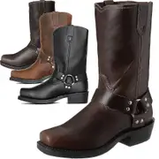Vintage Men's Embroidery Western Cowboy Boots Faux Leather Shoes 1031 Dark Brown 43