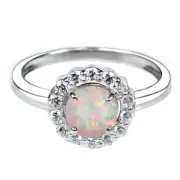 1.30 Carat Natural Australian Opal IGI Certified Diamond Ring In 14KT White Gold