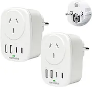 HINTOWAVE AU to EU Travel Adapter, [2 Pack] AUS to Europe Travel Adaptor, Bali Travel Adapter, 5 in 1 Type E/F Power Adapter for France, Spain, Germany, Greece, Portugal, Croatia and More