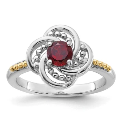 Sterling Silver Rhodium-plated with 14k Accent Garnet Ring Size 6