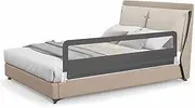 Costway 180CM Long Bed Rail for Toddlers, Foldable Baby Bed Guardrail w/Removable Cover, Breathable Mesh & Extra Metal Crossbar, Universal Swing Down Bedrail for Twin, Full, King, Queen Beds (Grey)