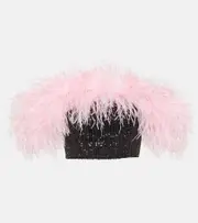 [Self-Portrait] Self-Portrait Feather-trimmed sequined crop top AU 8 multicoloured