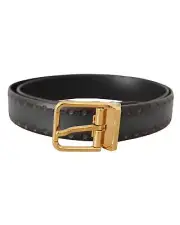 Dolce & Gabbana Mens Black Leather Belt with Studs - Belts - Green -Size 90