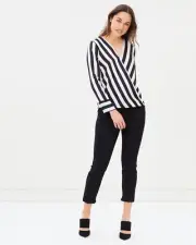 Wallis Black and Off-White Chiffon Blouse, Size 12