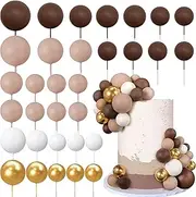 32 PCS Ball Cake Picks Colorful Ball Shaped Cake Topper Pearl Balls Cupcake Cake Insert Topper for Birthday Party Decoration Supplies Dark Brown Light Brown White Gold