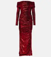 [Dolce & Gabbana] Dolce & Gabbana Sequined off-shoulder ruched gown AU 6 red