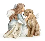 Angel with Dog 22177 Heavenly Blessings Karen Hahn Figurine 4.25" H Stone Resin