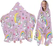 Fiwbnasz Unicorn Hooded Bath Towels for Kids, Quick Dry Lightweight Hooded Towel 30" x 50", Unicorn Bath Towels for Beach, Pool, Travel, Toddlers, Teens and Kids Towel