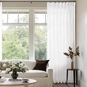 Pinch Pleated Linen 102 Inch Curtains 72 Inch Width for Living Room Divider Light Filtering Semi Sheer Ivory White Extra Wide Patio Curtains for Sliding Door Balcony Floor to Ceiling Picture Window