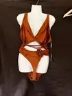 PLUS SIZE SILVANA PLUNGE LACE-UP ONE-PIECE BODYSUIT - CAMEL-3X