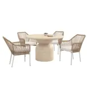 Krates & Visayas 5pc Outdoor Concrete Dining Set w/ Wicker Chairs