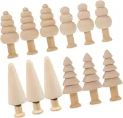 SHINEOFI 12pcs Wooden Christmas Tree Set DIY Craft Kit Unpainted Boys and Girls Decorative Toys