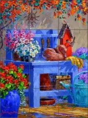 Garden Floral Tile Mural Backsplash Senkarik Ceramic Art MSA180