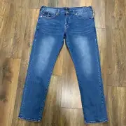 True Religion Mens size 38x32 Geno SN Flap Slim Relaxed jeans Blue Denim Pants