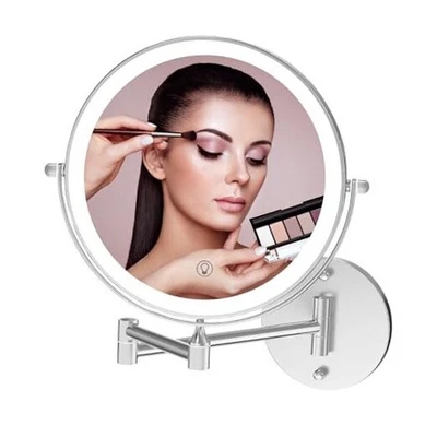 Rechargeable Lighted Makeup Mirror 8 Inch, 1x/10x Magnification 3 Color Chrome