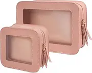 [FFpaw] Clear Makeup Bag Set for Women, Travel Makeup Bag Portable Waterproof Cosmetic Bag TSA Approved Toiletry Bag Small Make Up Case Cute Makeup Bag Car Organizer Bag, Pink, Modern