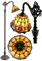 Colonial Tulip Style Leadlight Stained Glass Bridge Arm Tiffany Floor Lamp