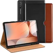 DTTO for Galaxy Tab S9 Plus Case / S9 FE Plus 5G Case 12.4 Inch 2023, Premium Leather Business Folio Cover with S Pen Holder & Hand Strap for Samsung Galaxy Tab S9+ / S9 FE+ 2023, Black Brown