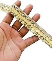 PIYUCRAFTS Ivory Gold Brush Sequin Fringe Lace Trim – 1 Inch Wide Decorative Border for Sarees, Dresses, Lehengas, Curtains, DIY Crafts | Available in 1, 3, 6 Yard (6)