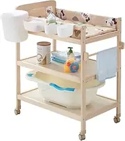 Wooden Changing Table, Baby Changing Table, Solid Wood Pine, 0~2 Years Old Baby Care Table, Massage Table, Four-Wheel Detachable