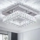 Mini Modern Crystal Chandeliers Square Flush Mount Ceiling Light LED Chandeli...