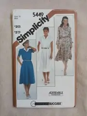 Vintage 1982 SIMPLICITY 5449 Dress Shirtdress pattern size 16 sleeve variations