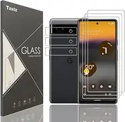 Tzstz 3 + 3 Pieces Screen Protector, for Google Pixel 6a, 9H Hardness, Anti-Scratch, Google Pixel 6a Tempered Glass Screen Protector