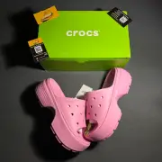 New Women Crocs Pink Platform Stomp Slide Sizes W9 & W10 Quick Ship