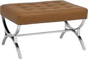 Studio Designs Home Newel Modern Square Ottoman Blended Leather and Metal Frame, Caramel