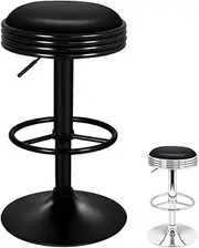 [ALFORDSON] Bar Stool 2Pcs Swivel Kitchen Stools Leather Counter Dining Chairs Sade Height Adjustable Gas Lift Bar Chair with Anti-Slip Floor Protector (All Black)