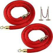 Stanchion Rope, 2 Pcs Red Velvet Stanchion Rope,Crowd Control Rope Barrier with Polished Gold Hooks for Party Decorations,VIP Sign,Carpet Events,Car Shows,1.5M Queue Rope Barrier