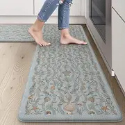 Sungea Kitchen Floor Mats Cushioned Anti Fatigue Mat, Farmhouse Kitchen Rugs Coastal Non Slip Kitchen Sink Mat, Waterproof Comfort Standing Mat for Office Laundry Home Decor(Light Blue)