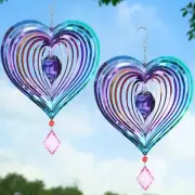 2 Pcs Wind Spinner Purple Heart 3D Metal Hanging Wind Spinners, Worth Purple ...