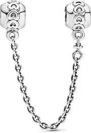 [PANDORA] Moments Women's Sterling Silver Band of Hearts Safety Chain Charm for Bracelet, 5cm