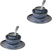 Ciieeo 2 Sets Ceramic Dinnerware Set Japanese Sea Tableware Rustic Style for Home Dining Lightweight and Dishwasher Safe for Entertaining and Everyday Use