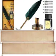 Epakh 2 Blank Scroll Paper with Wood Rods and 1 Feather Pen Set 7.5 X 30-32 Inch
