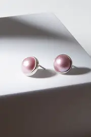 Sunset Pink Mabe Pearl Stud Earrings--LUS-SUNSET-EAR