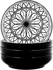 Yundu 38 Ounce Pasta Bowl Set of 4, Large Salad Serving Porcelain Bowls, Microwave Dishwasher Safe, Black