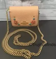 Coach Mini Wallet On A Chain With Floral Whipstitch in Faded Blush CA024 New
