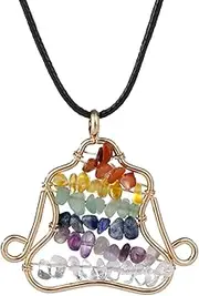 [Xiao Hua] handmade necklace pendant suitable for both men and women, yoga man colored natural stone pendant irregular retro silver life tree pendant accessory (gold), 4.2*4.1cm/1.7*/1.6in, Alloy+
