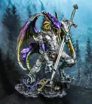 Large Hyperion Rainbow Armored Dragon With Excalibur Sword Letter Opener Decor